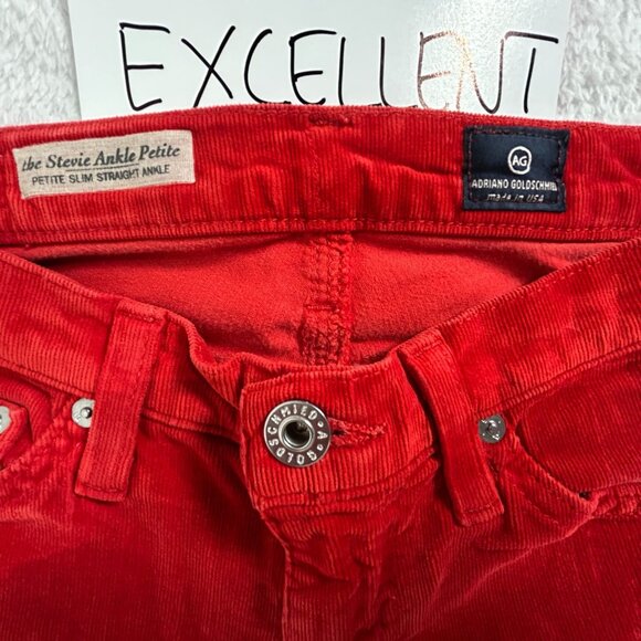 AG Adriano Goldschmied Stevie Ankle Petite Slim Straight Corduroy Pants 25R Red - Picture 4 of 10